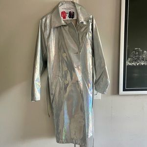 Long holographic trench coat